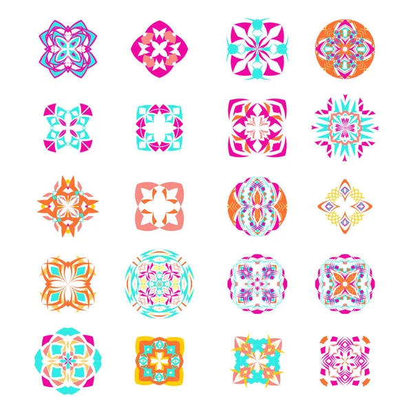 Vector uppsättning geometriska mandalas i etniska boho stil. Samling av dekorativa element — Stock vektor
