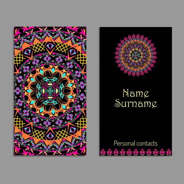 Vector business card template. Ethnic tribal ornaments. Mandala patterns. Boho style — Stock Vector