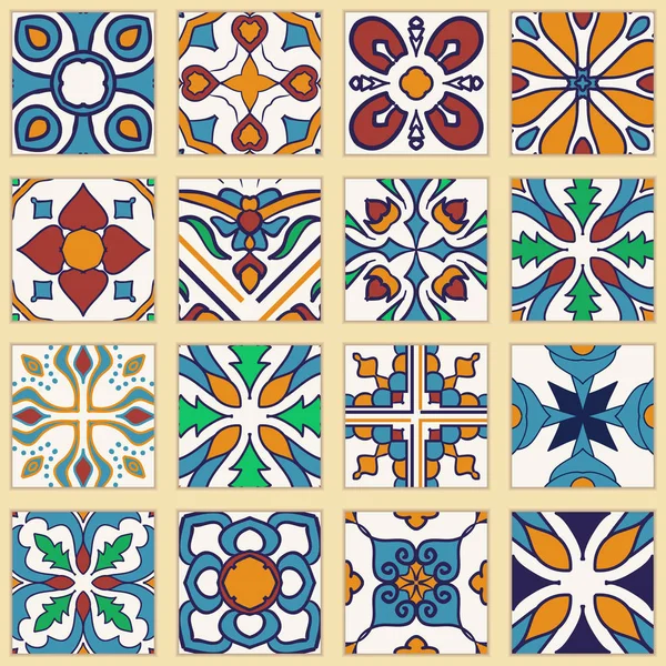 Conjunto vectorial de azulejos portugueses. Colección de patrones de colores para el diseño y la moda — Archivo Imágenes Vectoriales