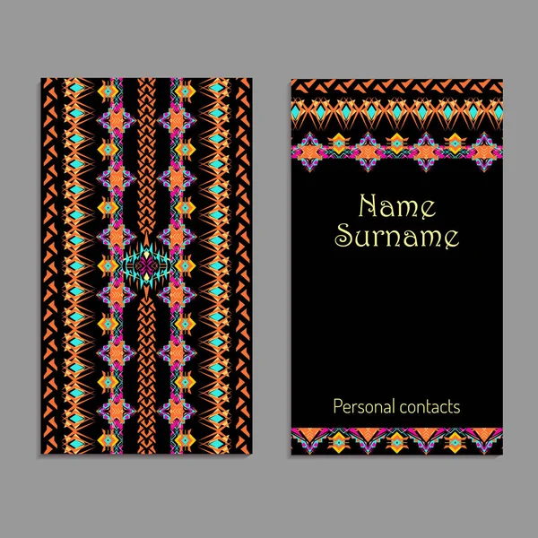 Vector business card template. Ethnic tribal ornaments. Boho style — Stock Vector