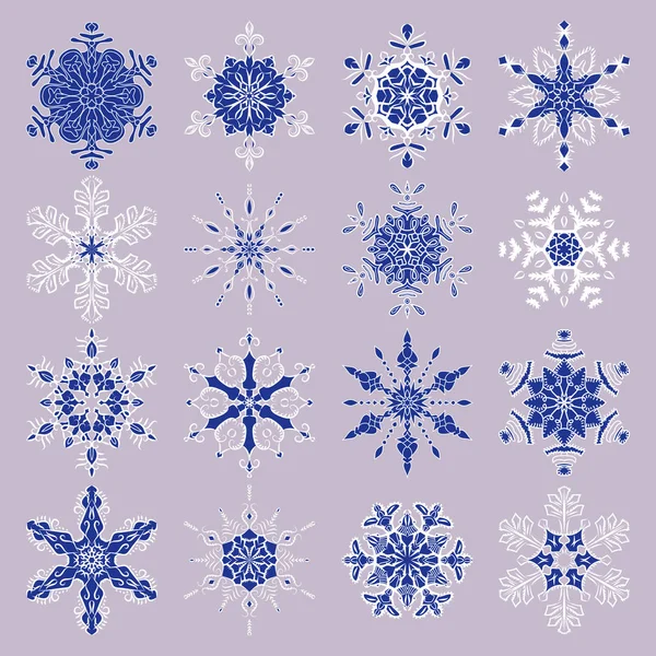 Conjunto vectorial de copos de nieve estilizados. Colección de elementos decorativos aislados de diseño — Vector de stock