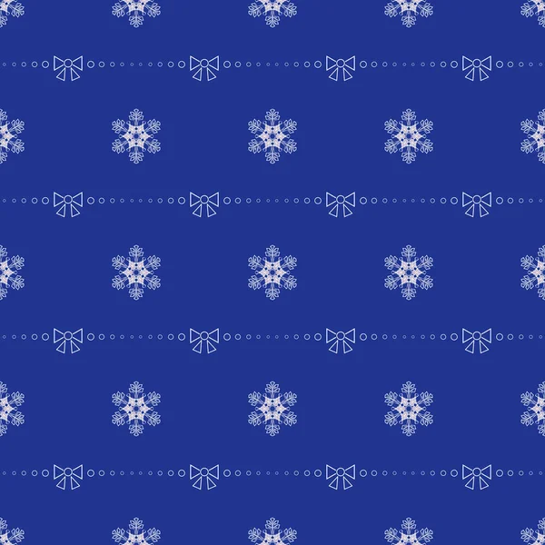 Textura sin costura vectorial. Patrón con copos de nieve decorativos estilizados y arcos — Vector de stock