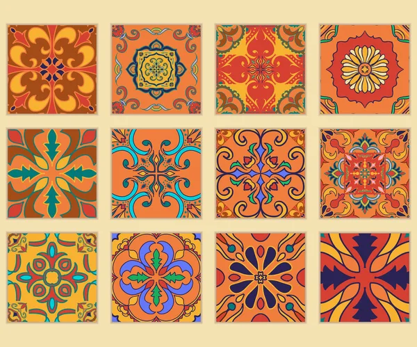 Conjunto vectorial de azulejos portugueses. Colección de patrones de colores para el diseño y la moda — Vector de stock