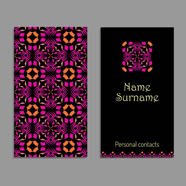 Vector business card template. Ethnic tribal ornaments. Square mandala patterns. Boho style — Stock Vector