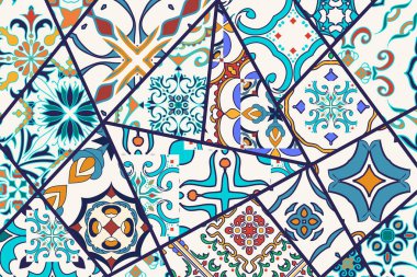 Vektör dekoratif arka plan. Mozaik patchwork desen tasarım ve moda için