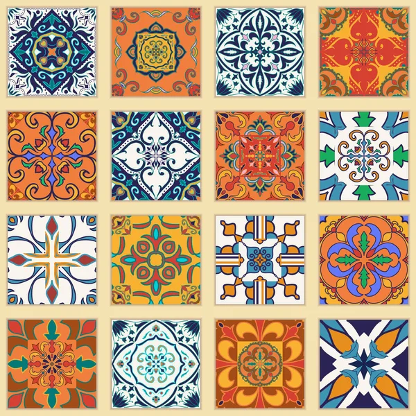 Conjunto vectorial de azulejos portugueses. Colección de patrones de colores para el diseño y la moda — Archivo Imágenes Vectoriales