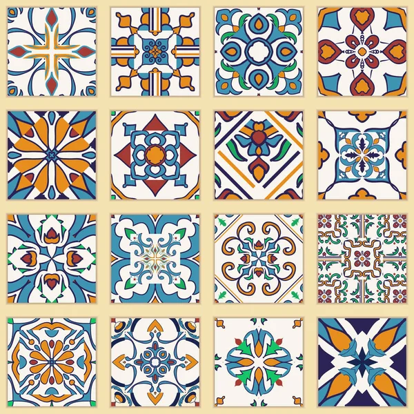 Vector set of Portuguese tiles. Collection of colored patterns for design and fashion — Stock Vector