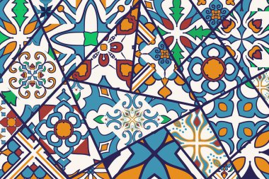 Vektör dekoratif arka plan. Mozaik patchwork desen tasarım ve moda için