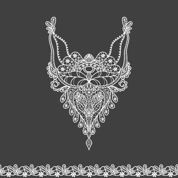 Vector floral hals en ajourpatroon boordmotief voor fashion. Bloemen en bladeren nek afdrukken. Borst lace versiering — Stockvector