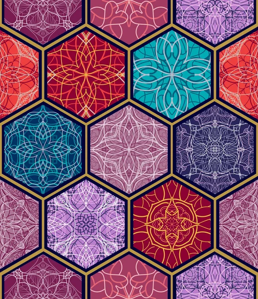 Tekstura wektor. Mega piękne mozaiki mozaiki designu i mody z elementów dekoracyjnych w sześciokątne kształty — Wektor stockowy
