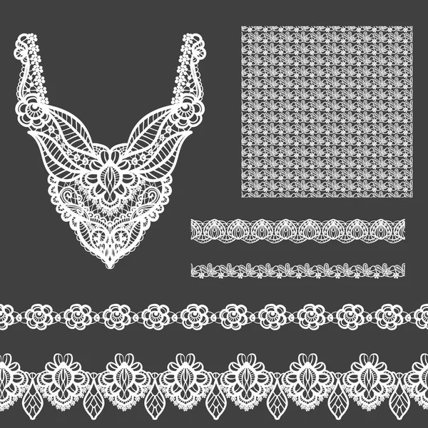 Vektör dekoratif dantel elemanları tasarımı ve etnik Hint tarzı moda için ayarlayın. Yaka, sorunsuz, Kenarlıklar ve desenler
