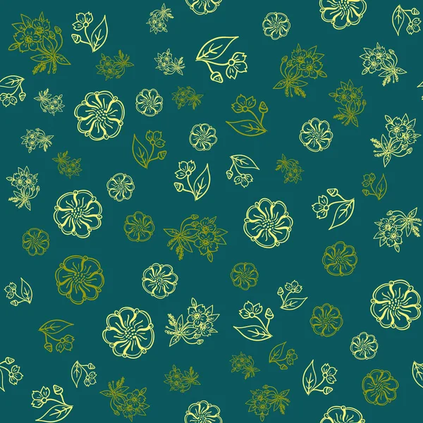 Textura sin costura vectorial. Patrón de primavera ornamental floral con plantas y flores — Vector de stock