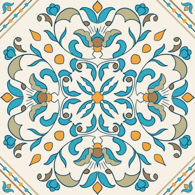 Vektör Portekizce döşeme. Güzel renkli desen tasarım ve moda dekoratif elemanları ile için. Azulejo, Fas, Arapça süs eşyaları