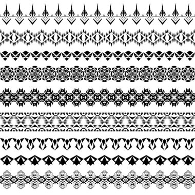 Vektör etnik tarzda geometrik siyah kenarlık kümesi. Desen fırçaları içinde topluluğu