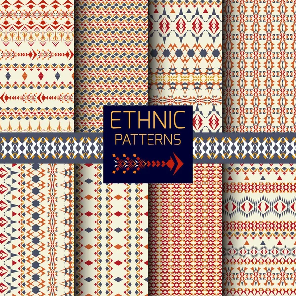 Vektör kesintisiz dokular ayarlayın. Kabile geometrik çizgili desenler topluluğu. Aztek süs stili