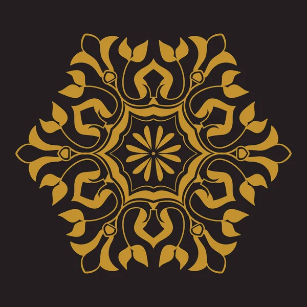 Vector patrón dorado sobre fondo negro. Adornos árabes y florales en forma de hexágono — Archivo Imágenes Vectoriales