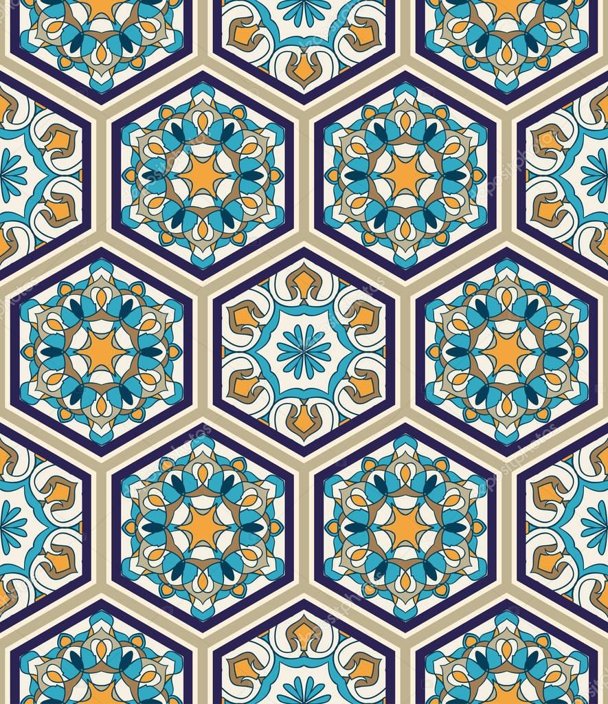 Vector seamless texture. Beautiful pattern for design and fashion with decorative hexagon elements