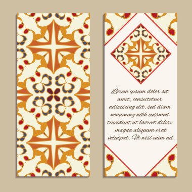 İş ve davet için renkli dikey afiş vektör ayarlayın. İspanyolca, Fas; Arapça; Asya süsler