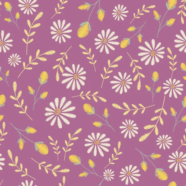 Texture vectorielle transparente. Broderie motif floral avec camomilles. motif décoratif de fleurs pastel — Image vectorielle