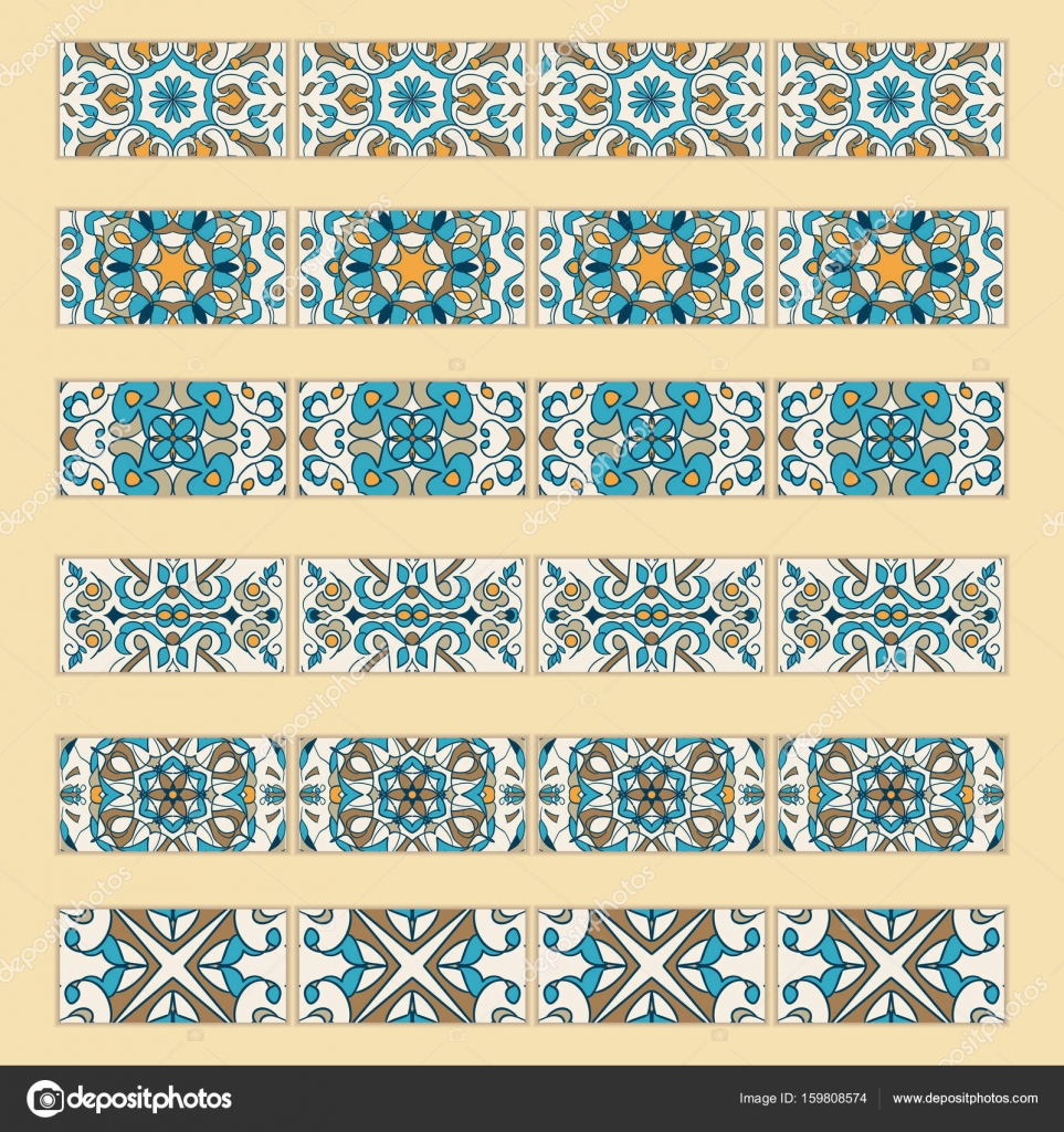 Vector Set Of Decorative Tile Borders Collection Of Colored