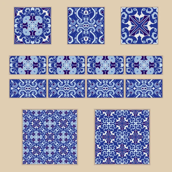 Vector set of Portuguese tiles and borders. Collection of colored patterns for design and fashion — Stock Vector