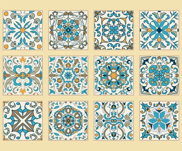 Conjunto vectorial de azulejos portugueses. Colección de patrones de colores para el diseño y la moda — Vector de stock