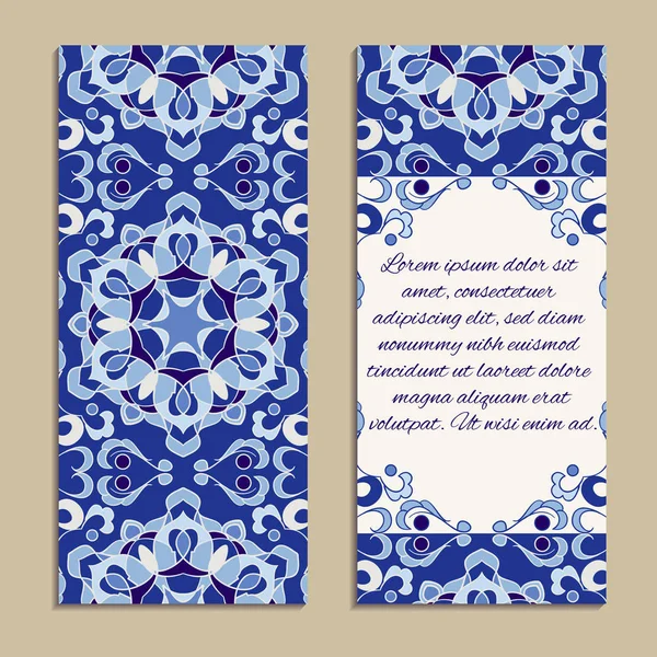 Vektor-Set aus bunten vertikalen Bannern für Unternehmen und Einladungen. Portugiesisch, Azulejo, Marokko; Arabisch; Asiatische Ornamente — Stockvektor
