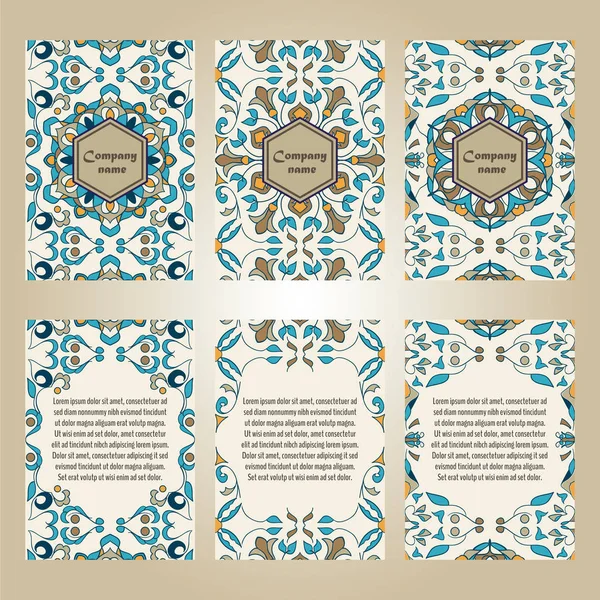 Vector set of colorful brochure templates for business and invitation. Portuguese, Moroccan; Azulejo; Arabic; asian ornaments — Stock Vector