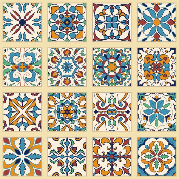 Vector set of Portuguese tiles. Collection of colored patterns for design and fashion — Stock Vector