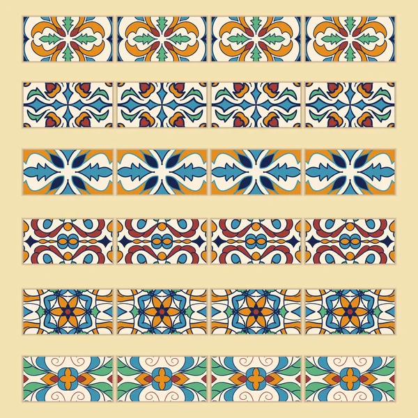 Conjunto vectorial de bordes de baldosas decorativas. Colección de patrones de colores para el diseño y la moda — Vector de stock