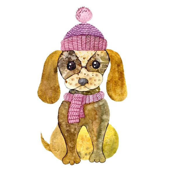 Watercolor illustration of cartoon puppy — Stock Photo, Image