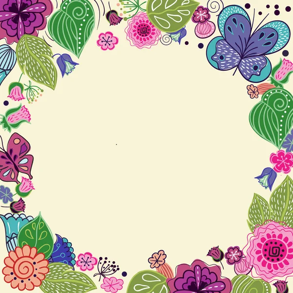 Fundo vetorial com elementos naturais. Doodle padrão floral em estilo popular com lugar para o texto — Vetor de Stock