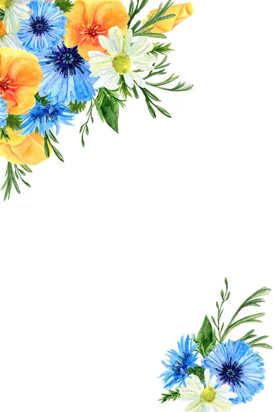 Modelo Convite Vertical Com Arranjos Florais Aquarela Desenho Natural Desenhado — Fotografia de Stock
