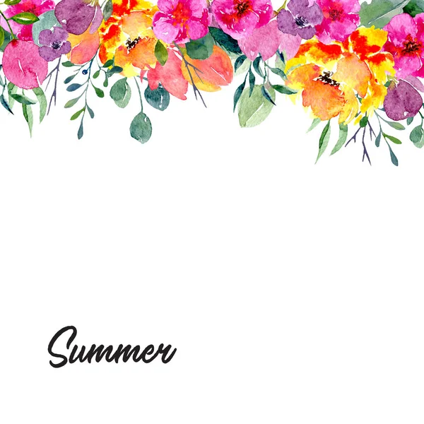 Bakgrund Med Akvarell Blomsterarrangemang Naturlig Handritad Design Med Sommarblommor Och — Stockfoto