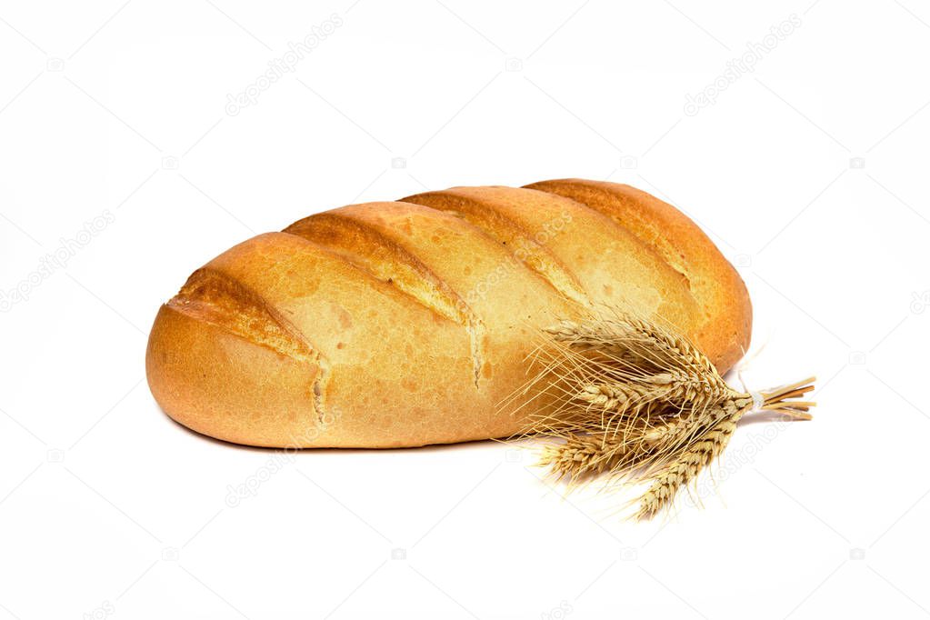 French bread with spikelet on white background
