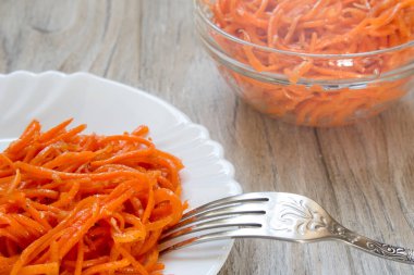 Taze rendelenmiş havuç ile baharat Korece, yakın çekim