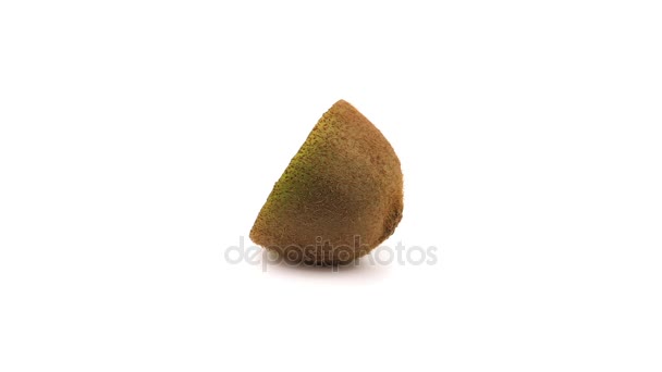Kiwi fruit slice 360 degree turning on the white background. Full HD loop video. Fresh and healthy organic food — Stock Video