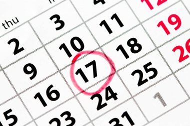 Takvim tarihi ile kırmızı daire