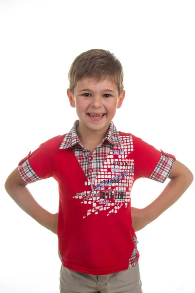 Portrait of funny little boy isolated on white background. Beautiful caucasian model. — Stock Photo, Image