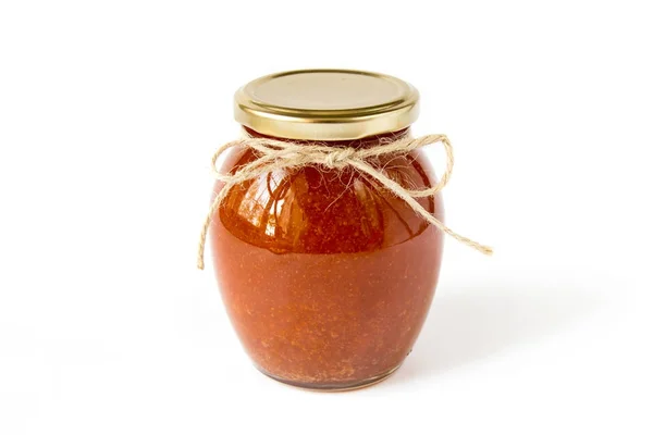 Jar of homemade peach jam — Stock Photo, Image