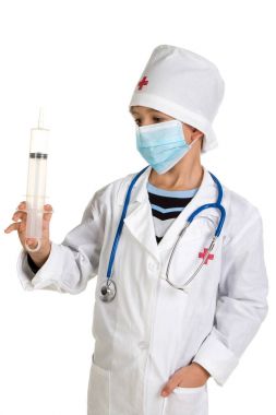 Doktor stetoskop ve aşı için hazır şırınga ile