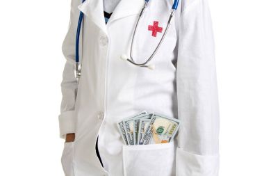 Money in the doctors pocket. Gratitude to modern medicine clipart