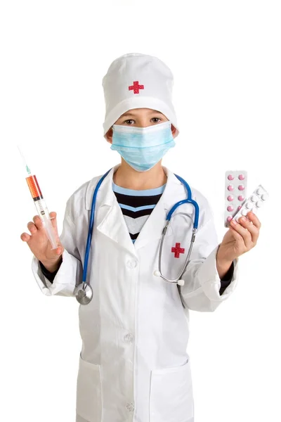 Results of blood sampling. Doctor with a syringe and pills — Stock Photo, Image