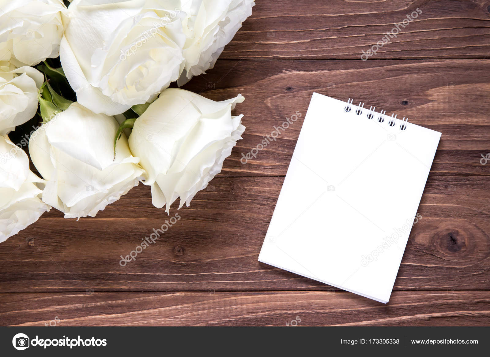 White Roses Desktop Wallpaper White Roses With Empty White Paper On The Wooden Table Original Romantic Wallpaper For The Desktop Stock Photo C Cyndyk Ids