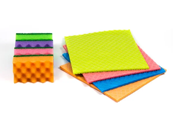 A stack of cleaning sponges, cellulose sponge cloth isolated on the white background — Stock Photo, Image