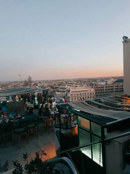 Telhado Cidade Madrid Onde Você Pode Ver Todos Edifícios Pôr — Fotografia de Stock