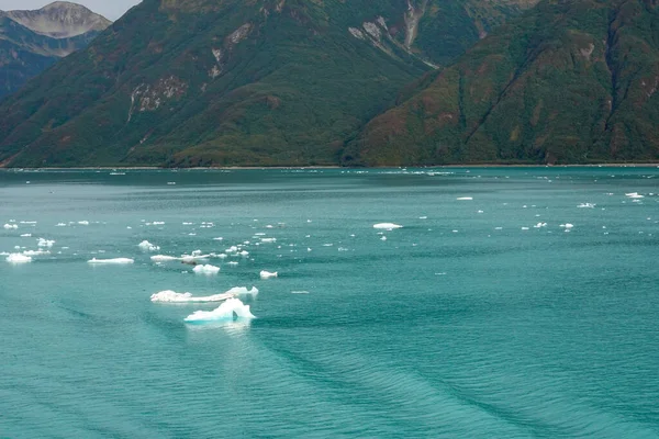 クルーズ船からハバード氷河アラスカの外のランゲル国立公園内の山々と氷山の景色 ハバード氷河の外のランゲル国立公園の山と氷山の眺めクルーズ船からアラスカ — ストック写真