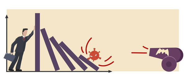Векторная иллюстрация человека, удерживающего экономику от вируса
