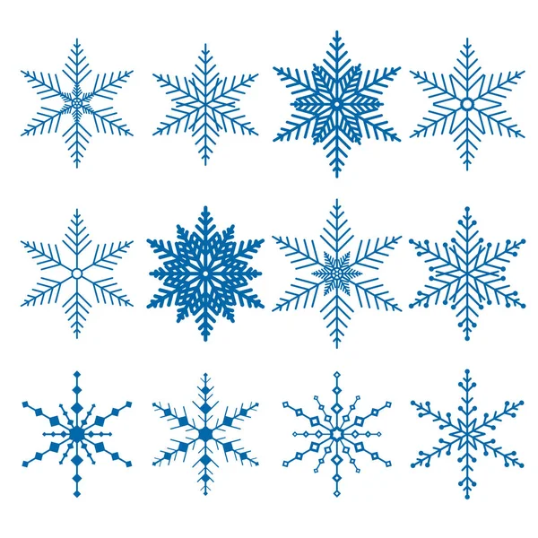 Conjunto de 12 flocos de neve vetor azul —  Vetores de Stock