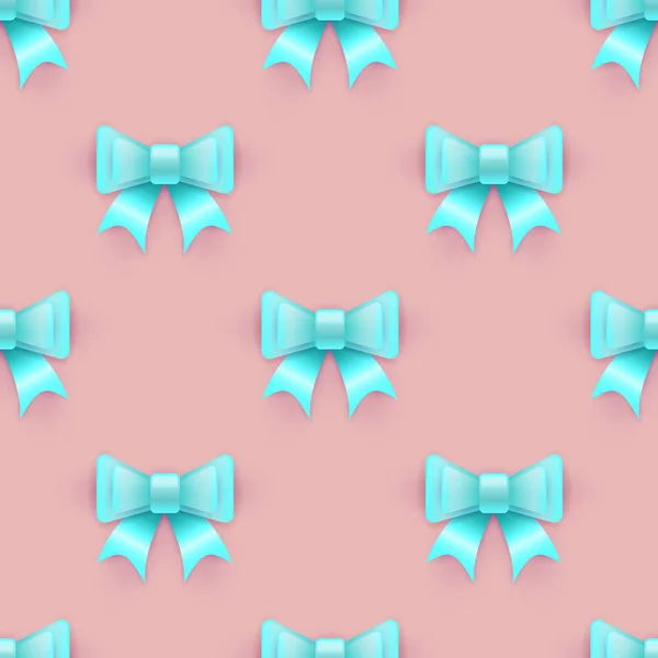 Vector Seamless Pattern Blue Ribbon Bows On Pink — Stock Vector